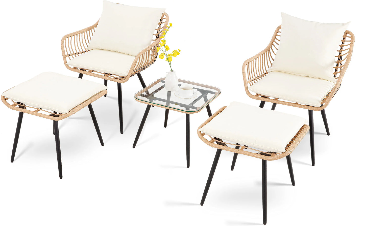 5 Piece Patio Furniture Set, Outdoor Wicker