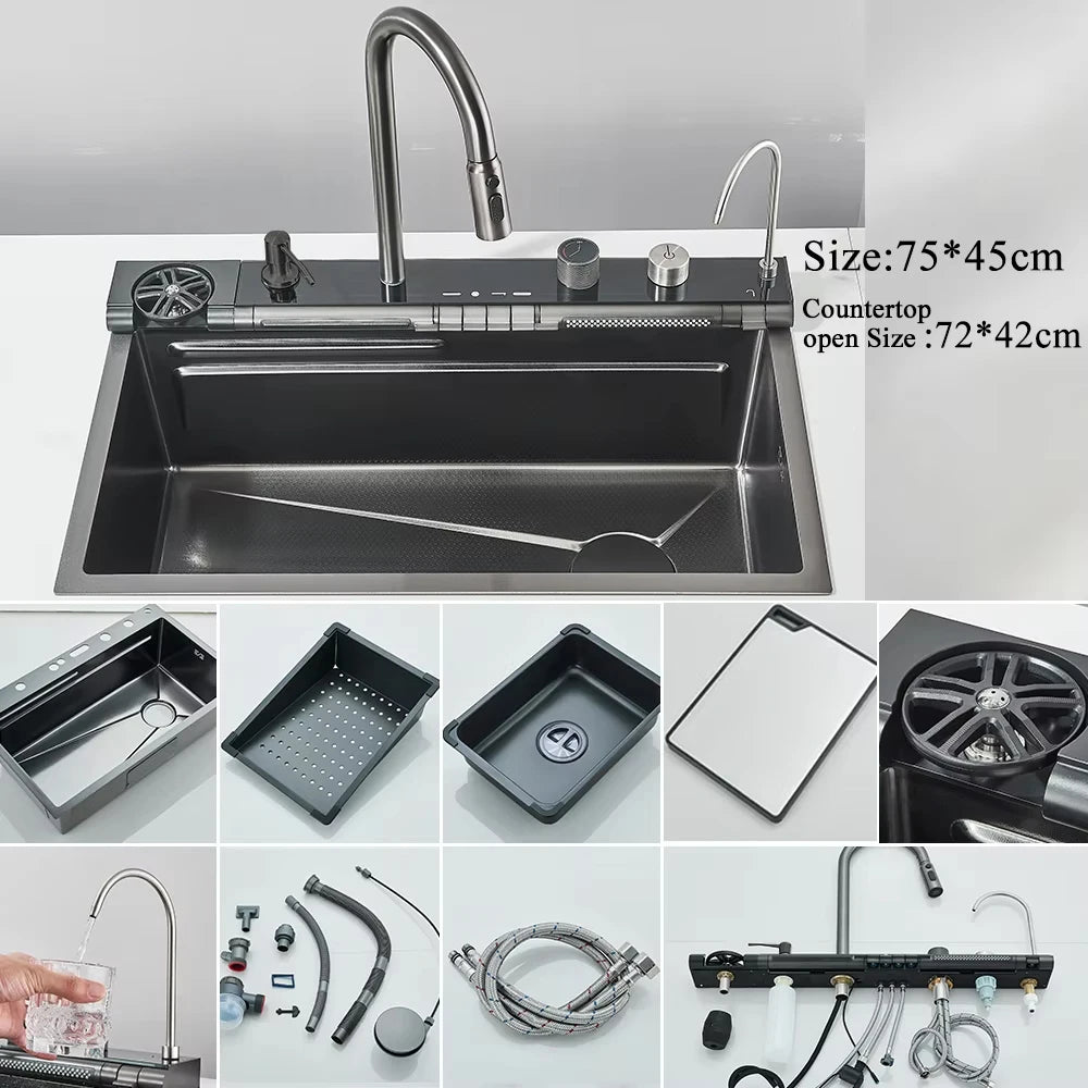 304 Stainless Steel Waterfall Kitchen Sink Large