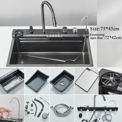 304 Stainless Steel Waterfall Kitchen Sink Large