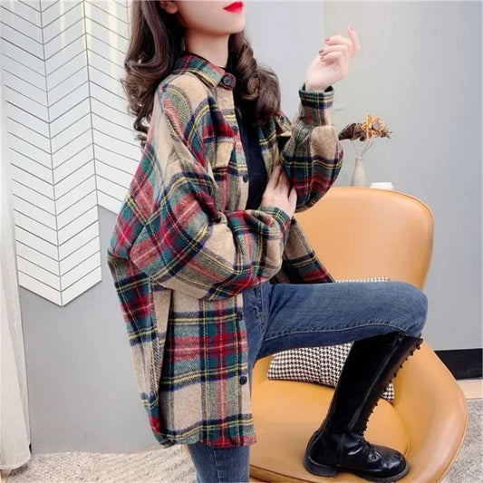 Jacket for Women Check Spring Autumn Vintage Coats Woman 2025 Trend Luxury Long Sleeve Casual Clothing Promotion Youthful Offer
