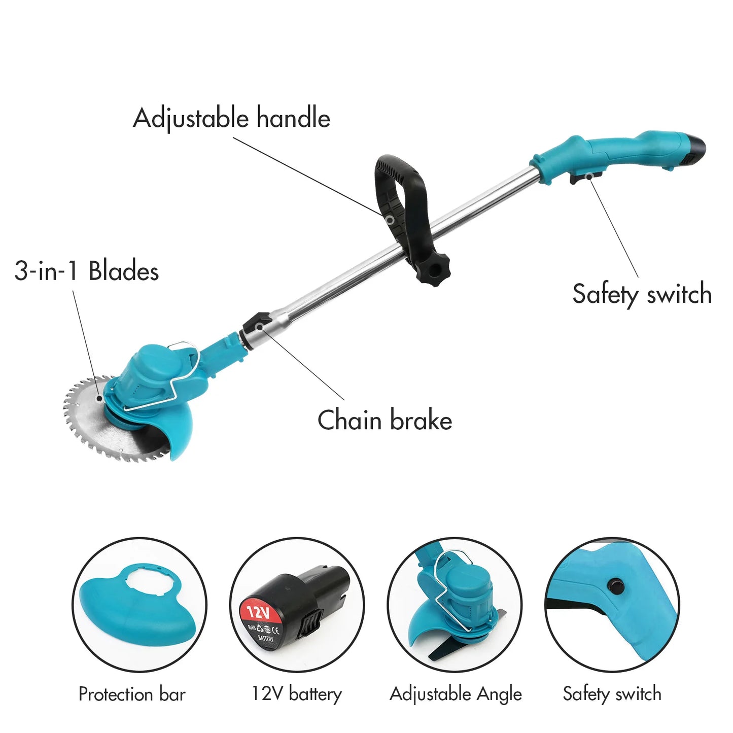 Cordless Lawn Mower Electric Grass Trimmer 12V