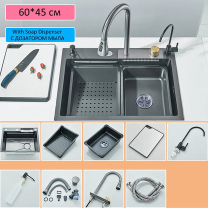 304 Waterfall Kitchen Sink 60*45cm Stainless Steel