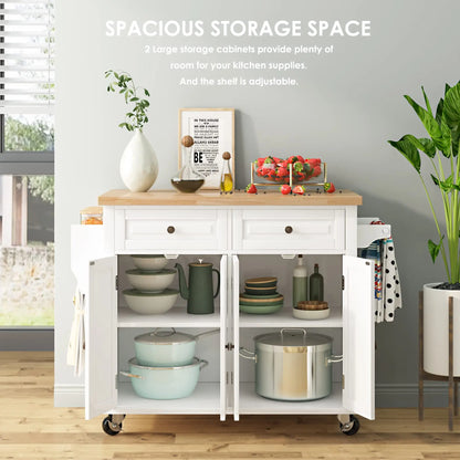 Kitchen Island on Wheels with Storage Cabinets