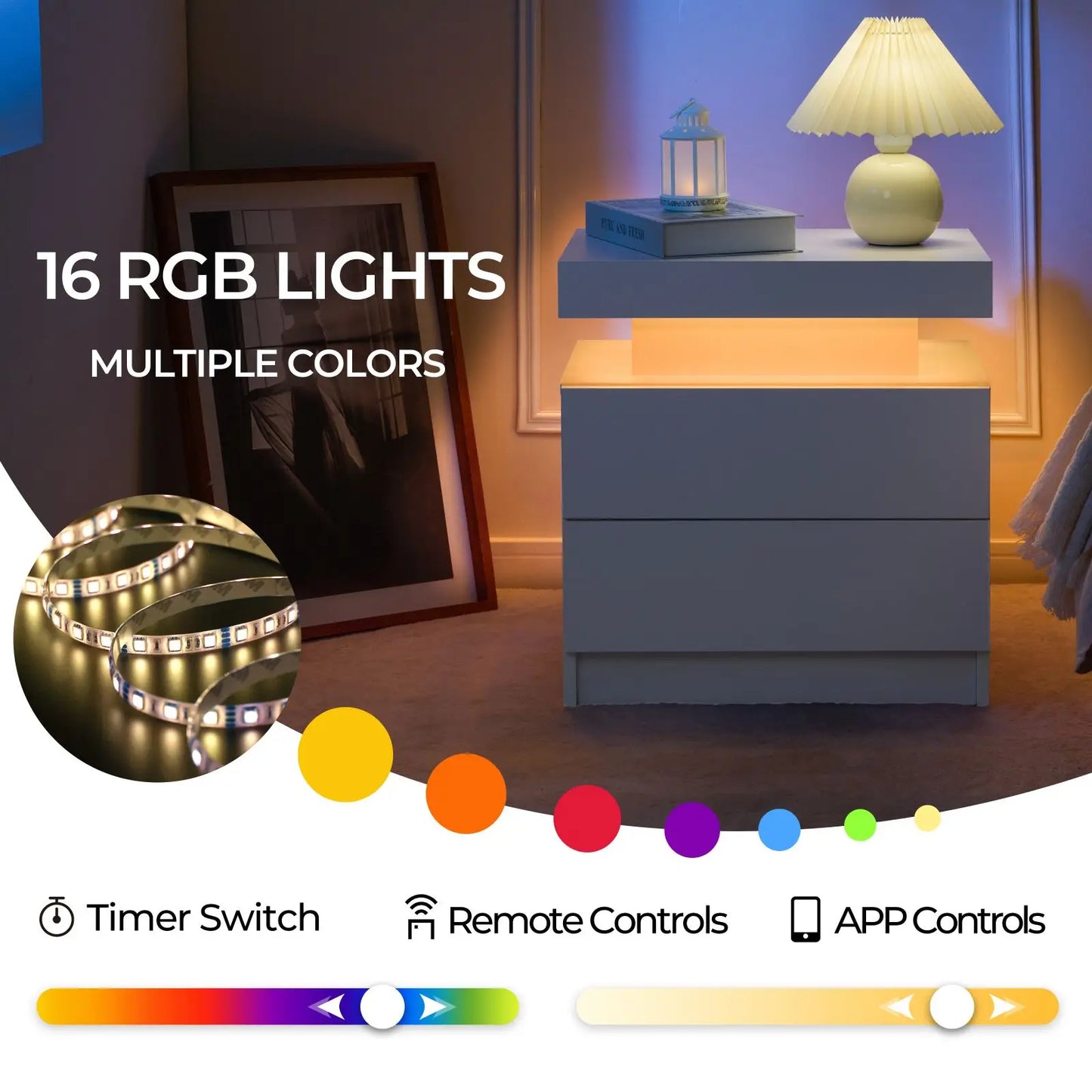 Cubehom Nightstand Set of 2 LED Nightstand