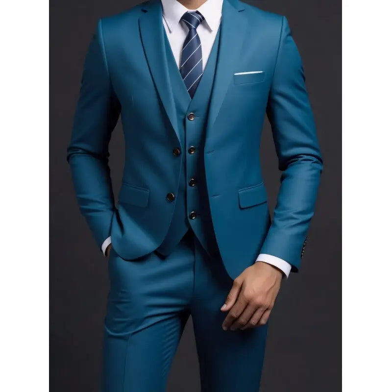 Suit (Blazer+ Vest + Trousers) Men's Fashionable Gentleman Business British Style