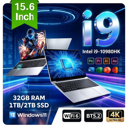 15.6"  Portable Laptop Intel Core i9 10980HK  Windows 11 32GB 1TB 2TB Computer PC 1920*1080 HD Gamer office Notebook