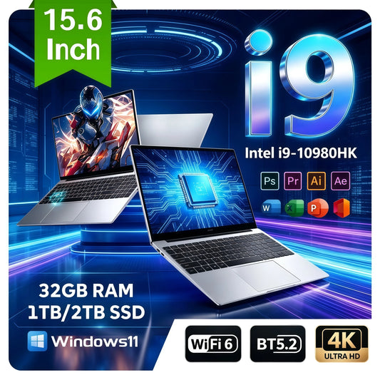 15.6"  Portable Laptop Intel Core i9 10980HK  Windows 11 32GB 1TB 2TB Computer PC 1920*1080 HD Gamer office Notebook