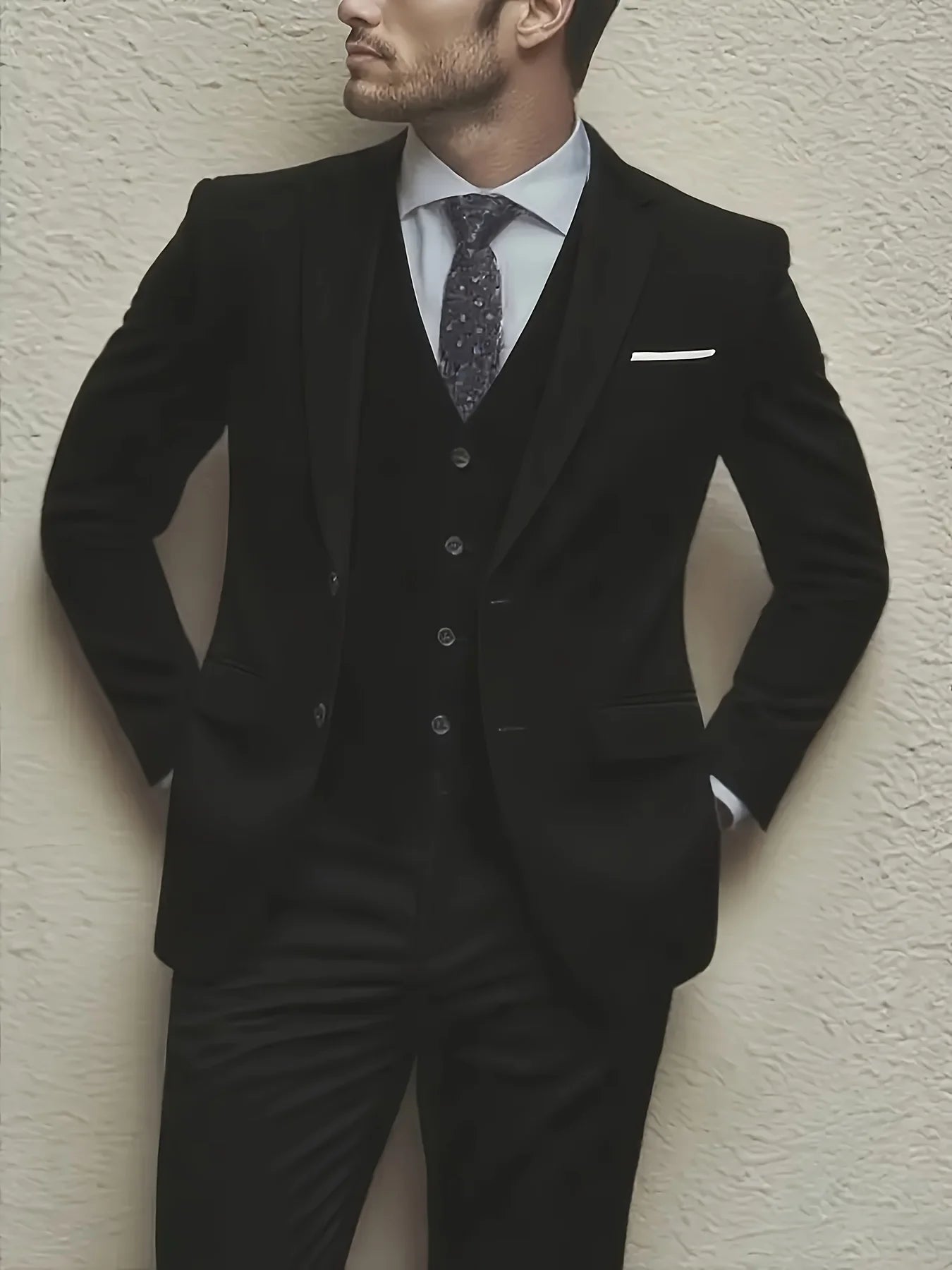 Men's 3pcs Suit Set, Jacket + Vest + Pants,