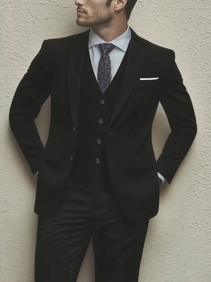 Men's 3pcs Suit Set, Jacket + Vest + Pants,