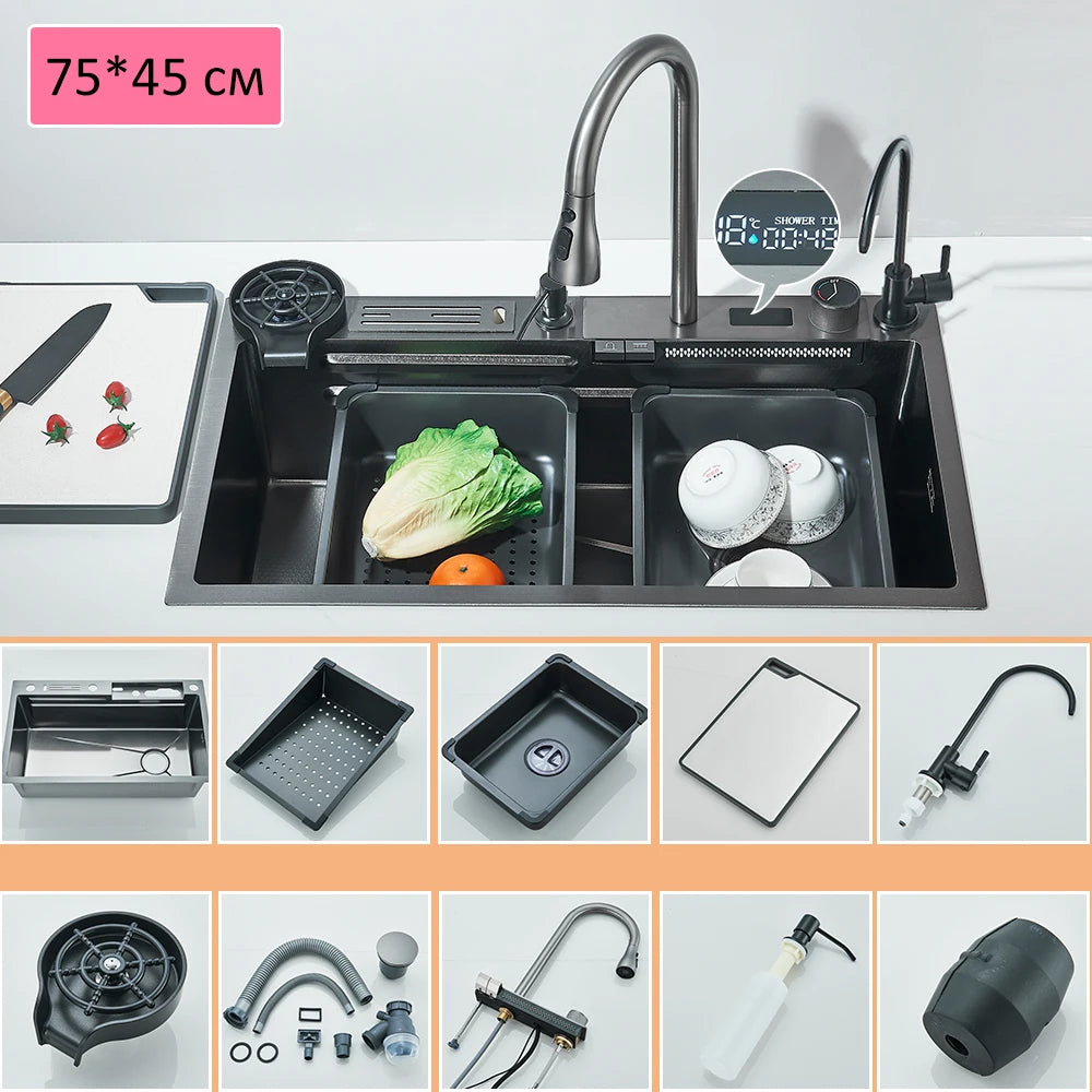 304 Waterfall Kitchen Sink 60*45cm Stainless Steel