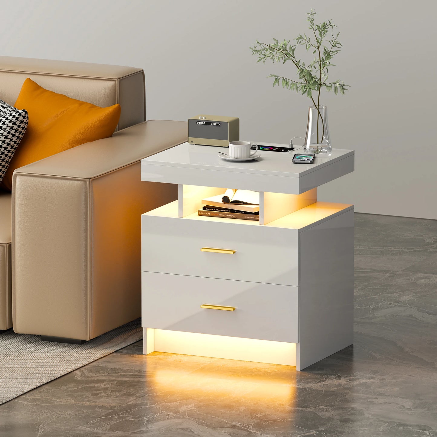 JDPAG LED Nightstand, RGB Black Night Stand