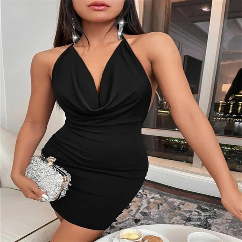 fashion sexy open bow halter neck short